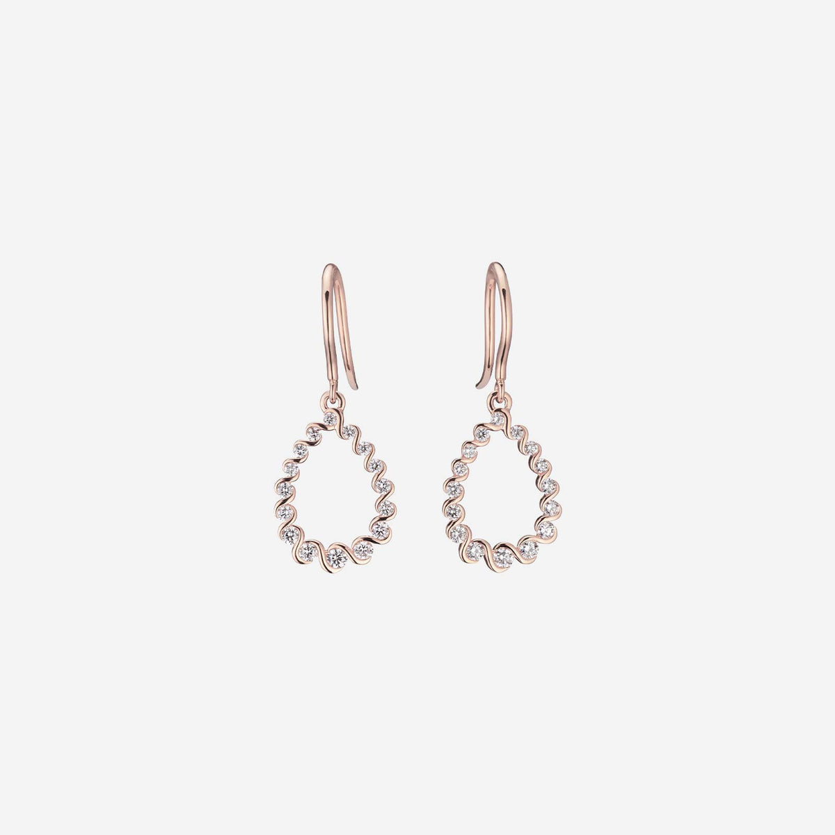 teardrop earrings in 18k rose gold featuring a wavy design and dazzling diamond embellishments.