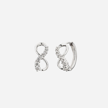 Love Journey Infinity Diamond Earrings, white gold with brilliant cut diamonds in an infinity loop design.