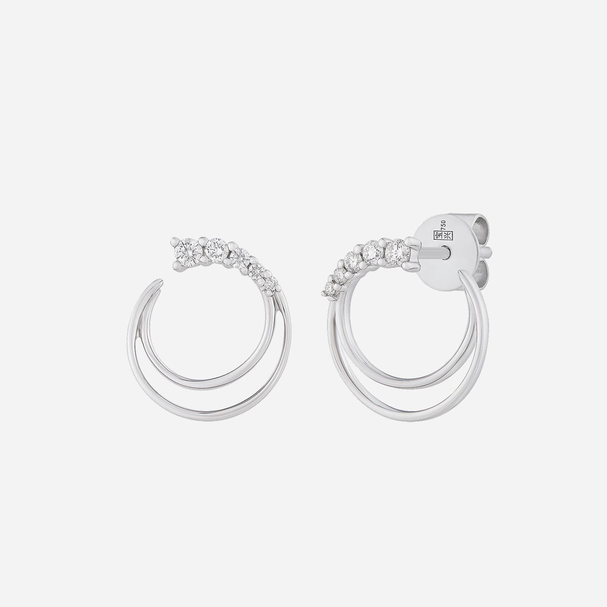 Love Journey diamond earrings in 18K white gold, featuring a delicate arc design with shimmering diamonds.