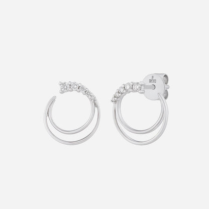 Love Journey diamond earrings in 18K white gold, featuring a delicate arc design with shimmering diamonds.