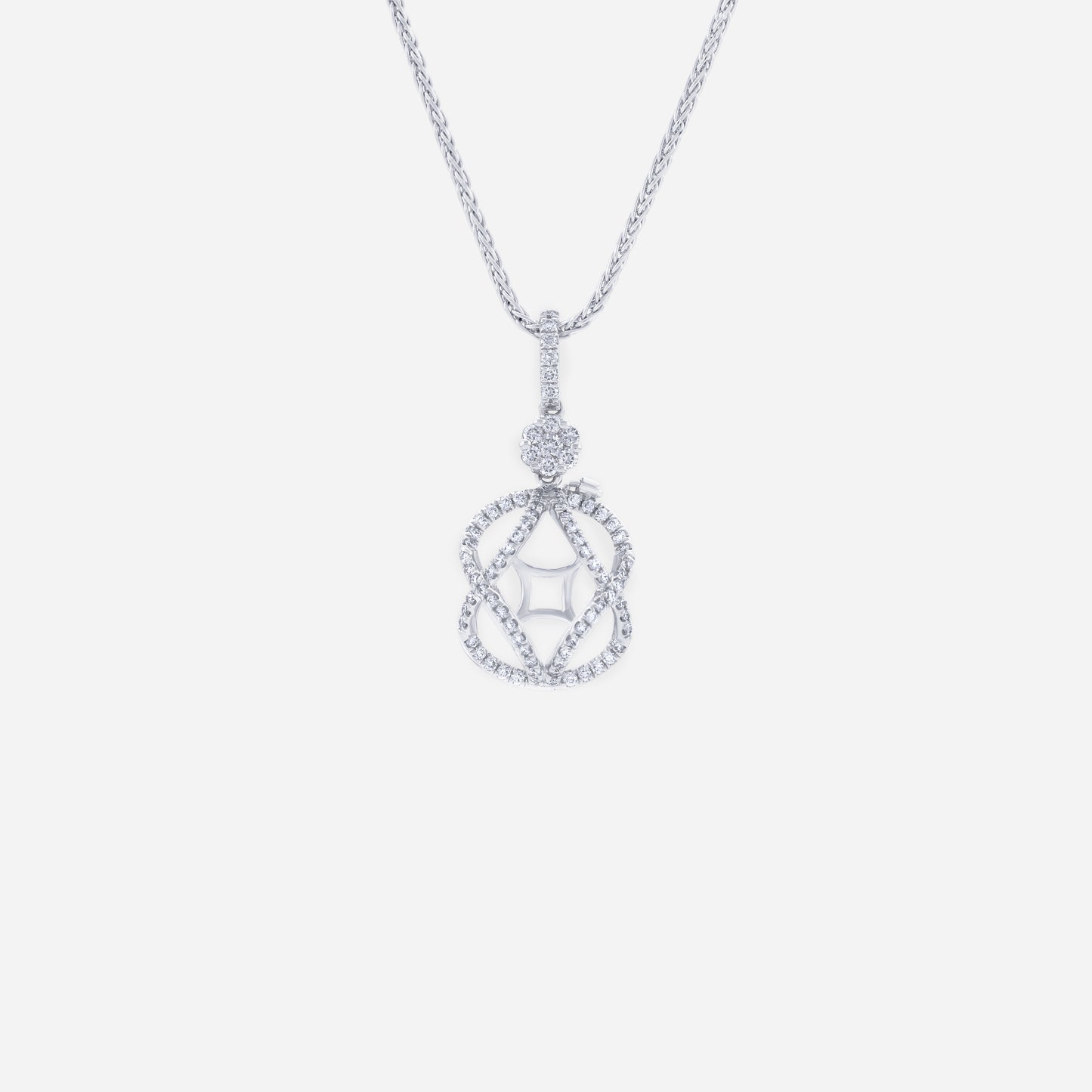 pavé-framed pearl jacket in 18k white gold with diamond accents and intricate design, compatible with 11mm pearls.