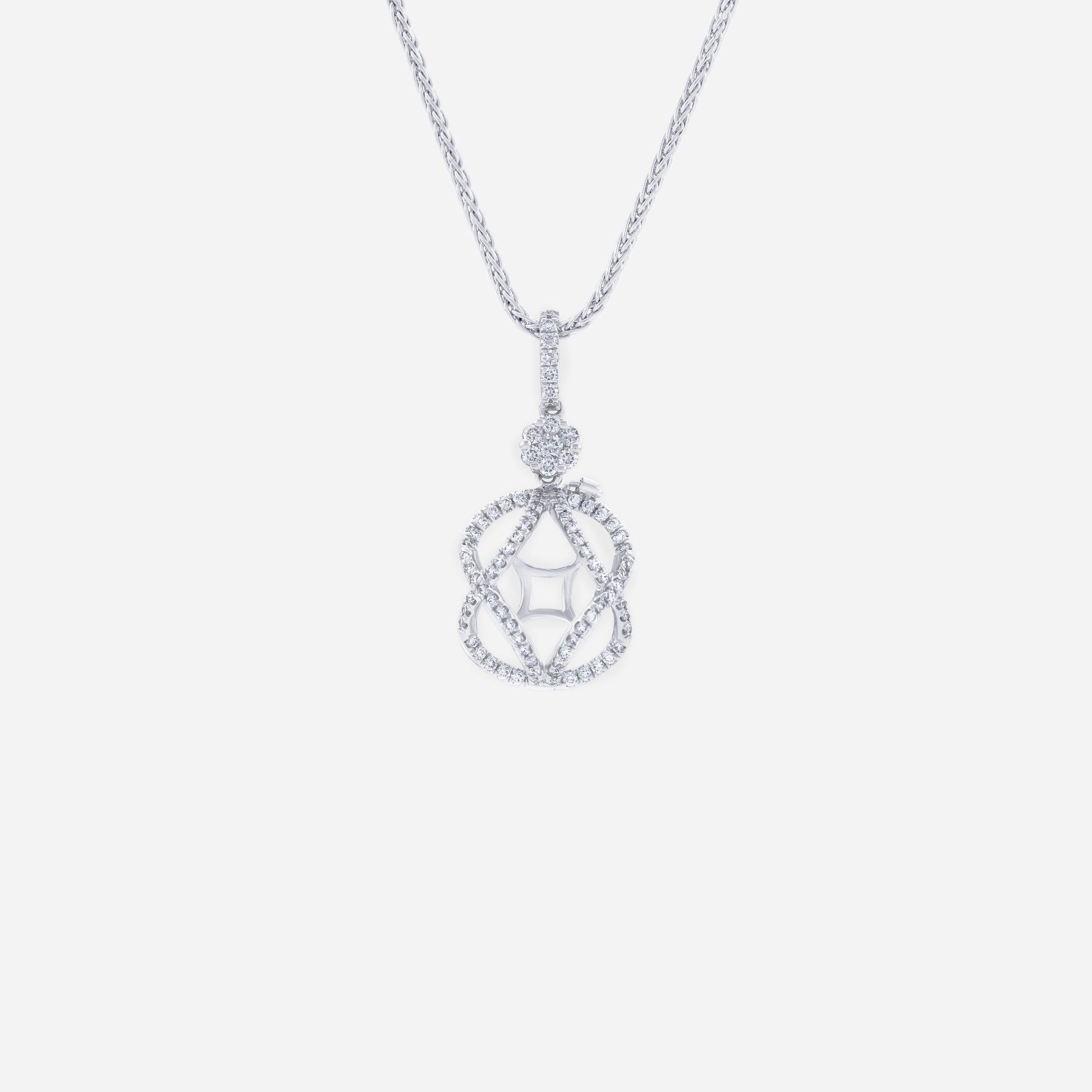Pavé-framed pearl jacket in 18K white gold with diamond accents and intricate design, compatible with 11mm pearls.