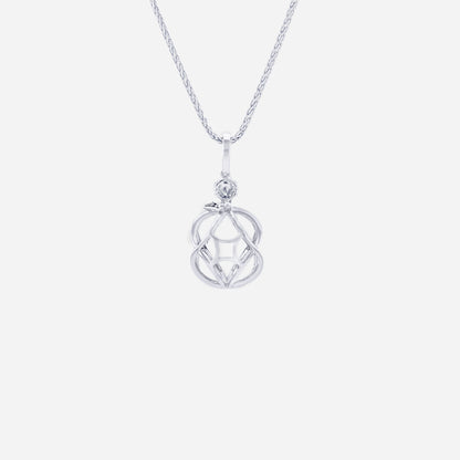 Pearl jacket design in 18K white gold, featuring a diamond at the top and intricate pavé-framed silhouette.